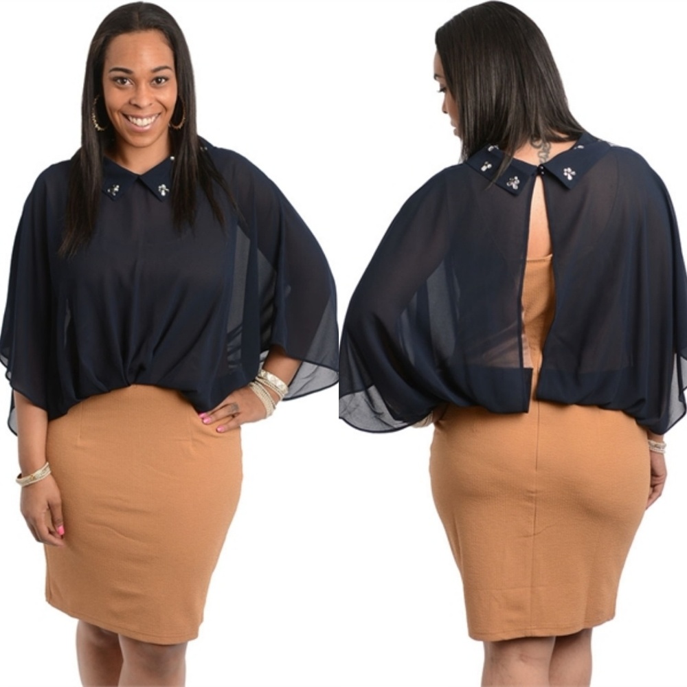 6 HOURS PRICE DROP Two-Tone Navy Camel Dress - Picture 1 of 3